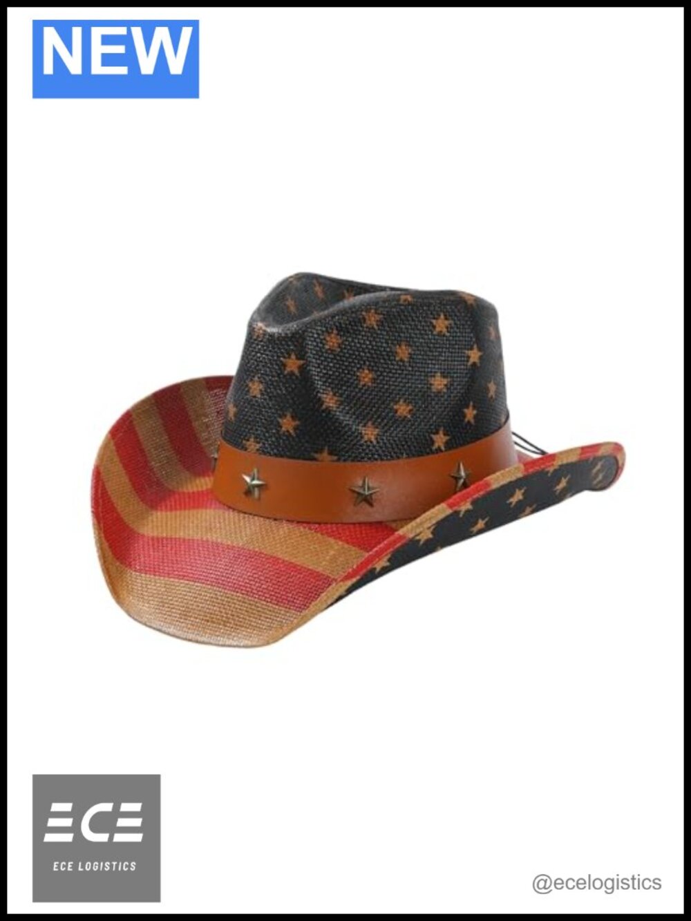 Straw Cowboy Hat Wide Brim American Flag Western Style Adult